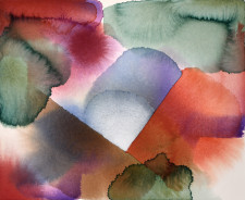 Watercolor: Organic shapes, intense reds, greens complimented by blues and grays