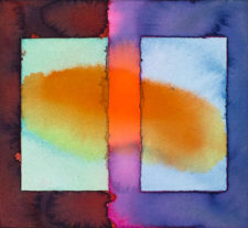 Double window with orange-yellow, light blue and green