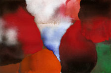 Landscape of reds, browns, blue and white